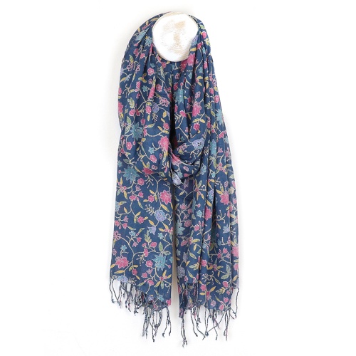 Blue Mix Floral Vine Print Scarf by Peace of Mind